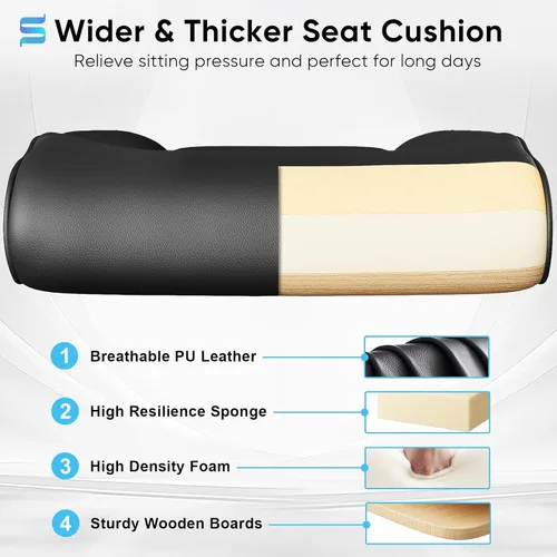 Miniatura 4 de Sytas Silla de oficina ergonómica con reposacabezas ajustable, silla de escritorio ejecutiva de cuero con soporte lumbar mejorado para aliviar