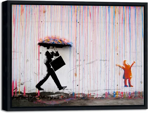 Miniatura 12 de Wieco Art Banksy Lluvia o Graffiti Colorido Callejero Famoso Pinturas en Lienzo Arte de Pared Moderno Inspirador Imágenes de Amor en Gris Impresión