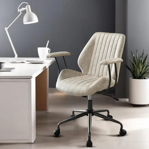 Miniatura 13 de Silla de oficina para el hogar con respaldo medio, silla de escritorio moderna de cuero de mediados de siglo, silla ejecutiva cómoda y giratoria
