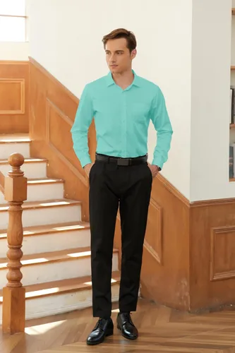 Miniatura 5 de Cromoncent Conjunto de camisa de vestir de manga larga para hombre y corbata con corbata y pañuelo a juego