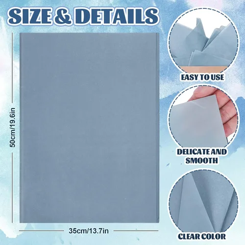 Miniatura 2 de Whaline 100 hojas de papel de seda azul polvoriento, color azul pastel, papel decorativo de arte decorativo para manualidades, embalaje, boda, Azul