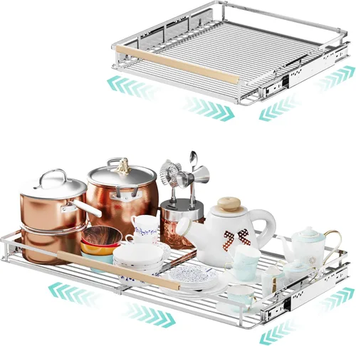 Miniatura 11 de Organizador de gabinete extraíble expandible, ancho ajustable: 17.1 ~ 28 pulgadas de ancho x 22.5 pulgadas de profundidad, organizador para debajo