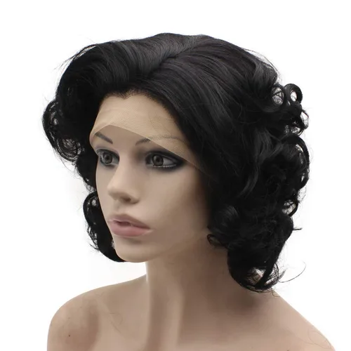 Miniatura 2 de MX angel Peluca de cabello sintético corto y rizado con encaje frontal