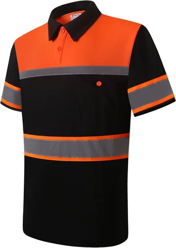 Camisas de seguridad HoliSecure para hombre, camisas polo reflectantes de alta visibilidad para hombre con bolsillo, ropa de trabajo de manga corta
