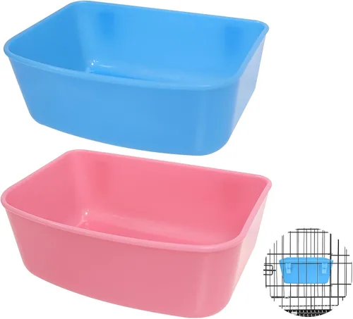 Miniatura 7 de Paquete de 6 comederos (azul, rosa), comedero colgante, recipiente de alimentos y agua, cuenco de agua de baño universal para pájaros, hámsters