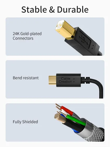 Miniatura 5 de CableCreation Cable de impresora USB C a B de 3.3 pies, escáner y cable MIDI para piano digital Yamaha Casio, controlador DJ, 1 M, negro