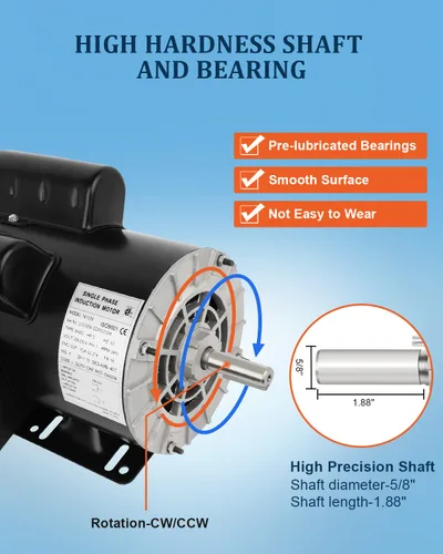 Miniatura 4 de Motor eléctrico de 5HP 3450 RPM, compresor de aire monofásico,5/8 "Diámetro del eje laminado de acero Shell 60 HZ,208V-230V