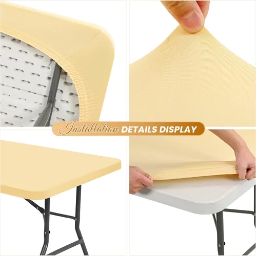 Miniatura 4 de Paquete de 6 fundas de tela elástica para mesa, color beige, para mesas de 8 pies, protector de mantel rectangular universal lavable y elástico