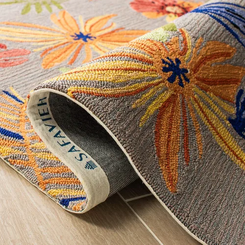 Miniatura 5 de SAFAVIEH Four Seasons Collection FRS468C - Alfombra floral con gancho a mano, 5 x 7 pies, gris/naranja