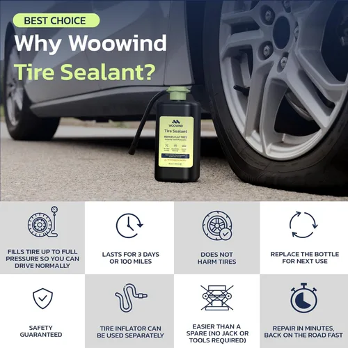 Miniatura 8 de Woowind 3-en-1 Arrancador de batería: Booster de 16000mAh, Banco de energía de 65W, Compresor de aire de 150PSI y Kit de sellado de neumáticos