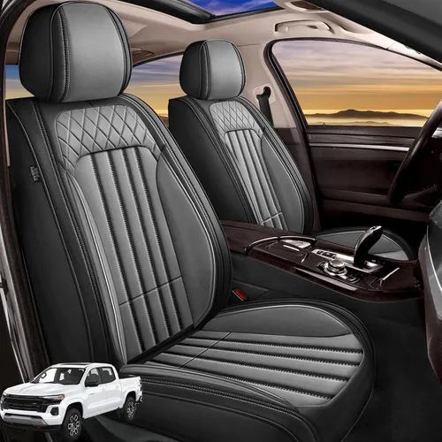 Miniatura 41 de Juego de fundas de asiento de automóvil para GMC Canyon 2015-2025, juego de fundas de asiento delantero de cuero con soporte lumbar, protector