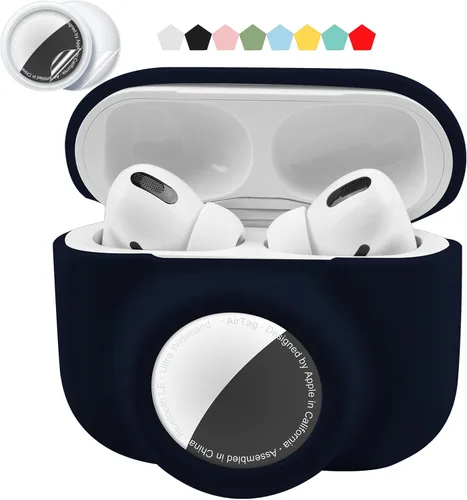 Miniatura 10 de Juego de funda protectora 2 en 1 compatible con Airpods Pro y Airtag, funda de silicona para rastreador GPS, suave a prueba de golpes, antiarañazos
