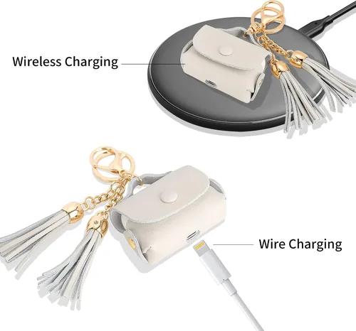 Miniatura 4 de MODOS LOGICOS Funda De Carga De Cuero Genuino Para Apple AirPods Pro - Beige Con Borlas