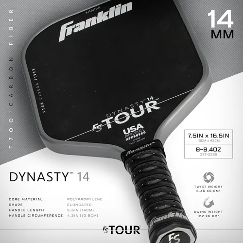 Miniatura 2 de Juego de pala de pickleball profesional Franklin Sports - Pala de fibra de carbono serie FS Tour, cubierta + borrador - 14mm + 16mm