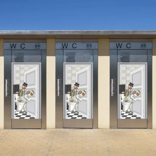 Miniatura 4 de Tatuo Cubierta de puerta de esqueleto - Decoraciones de Halloween, fondo de baño, suministros de fiesta en interiores, 30 x 60 pulgadas