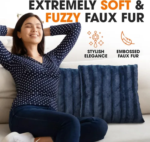 Miniatura 3 de Cheer Collection Almohadas Decorativas de Piel Sintética - Almohadas Decorativas para Sofá, Almohadas Decorativas para Cama, Almohadas de Acento Azul