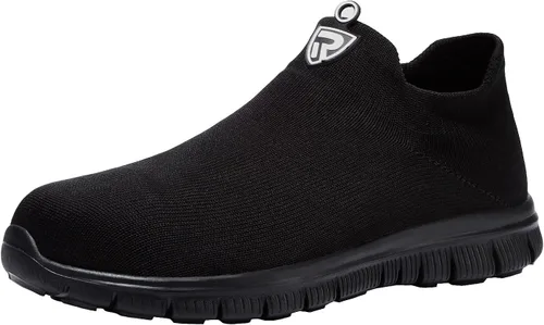 LARNMERN Calcetines de punta de acero zapatos de seguridad para el trabajo zapatos ligeros industriales y de construcción sin cordones