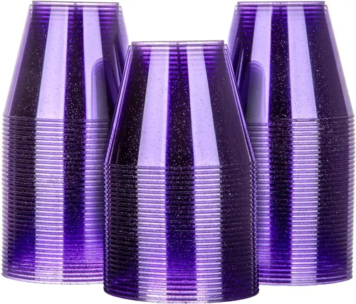 Miniatura 6 de Homy Feel Vasos de plástico con purpurina azul de 9 onzas, 100 unidades, tazas desechables de cóctel y vino para fiesta de boda