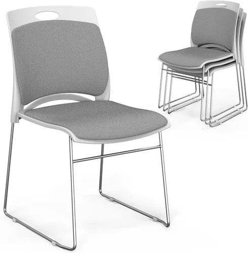 Miniatura 26 de VINGLI Juego de 4 sillas apilables de oficina con base de trineo de metal, asiento y respaldo ergonómicos acolchados de plástico, capacidad de 350