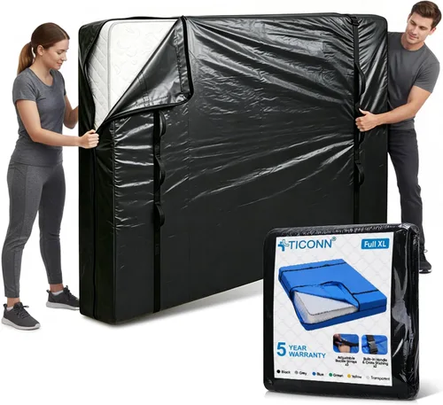 TICONN Bolsas para colchón para mudanza, bolsa de almacenamiento de servicio pesado para colchón Full XL con asa perimetral y hebillas ajustables