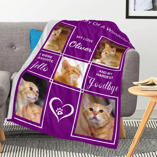 Miniatura 2 de Regalos conmemorativos para mascotas para gatos, manta personalizada para mascotas con imagen, manta de fotos personalizada en memoria de gato