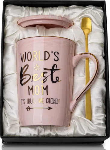 Miniatura 23 de Divertidos regalos de cumpleaños para mujeres, taza de café de 14 onzas con texto en inglés "Not a Day Over Fabulous" impresa con oro, ideas de Rosa