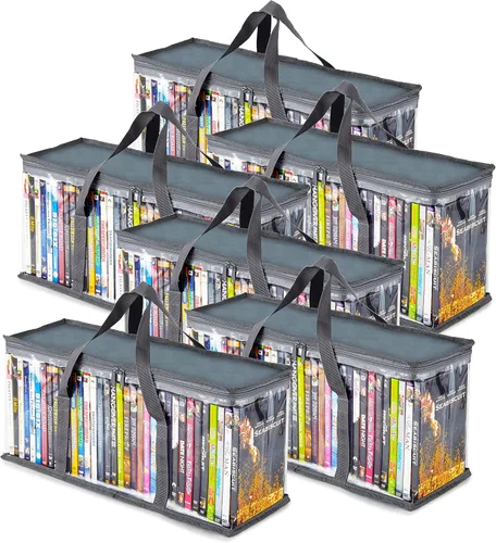 Miniatura 16 de Stock Your Home Bolsas de almacenamiento de DVD (Set de 4) Organizador de medios para DVDs, CDs, Discos Blu Ray, Estuches de películas, Cajas VHS