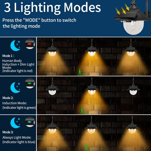 Miniatura 3 de Luz solar de granero para exteriores con 3 modos de iluminación y detección de movimiento, luz vintage de montaje en pared, luz de pared impermeable
