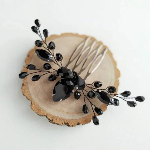 Miniatura 4 de Aimimier Peine de pelo de cristal negro para novia, peine de espalda marquesa para boda, fiesta de graduación, festival, accesorios para el cabello