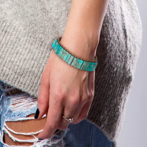 Miniatura 2 de SPUNKYsoul Pulsera de cuero con cuentas bohemias hechas a mano para mujer