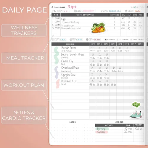 Miniatura 3 de Clever Fox Fitness Journal PRO - Agenda diaria de entrenamiento con planificador de comidas y rastreador de hábitos, libro de registro de ejercicios