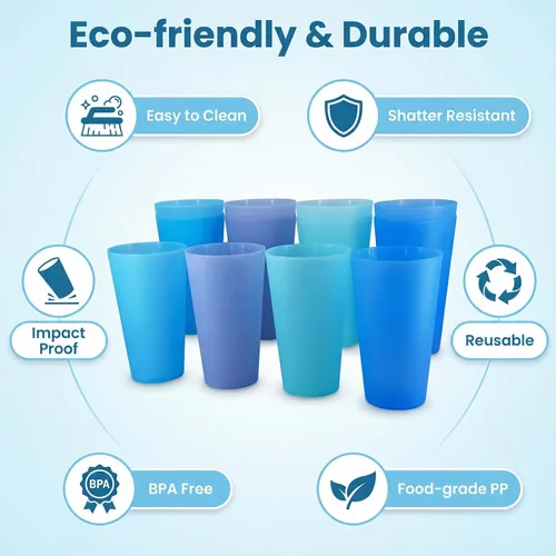 Miniatura 2 de Vasos de plástico de 32 onzas, sin BPA, reutilizables, aptos para lavavajillas, juego de 12 en 4 vasos grandes de colores surtidos Colores costeros
