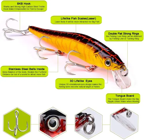 Miniatura 3 de PROBEROS Minnow Bass Fishing Señuelos - Jerkbait Sinking Señuelo Set Cebos Duros Crankbait para trucha bagre almizclado Bluegill Enchufe de pesca 6