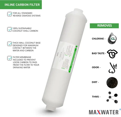 Miniatura 3 de Reemplazo del filtro de agua de carbón postactivado – Filtro en línea de 5 micras – Filtro de carbono en línea de 10 pulgadas – Bajo fregadero