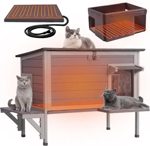 GUTINNEEN Casa Calefaccionada para Gatos de Exterior, Casa Aislada para Gatos de Exteriores Resistente a la Intemperie, Refugio para Gatos Ferales