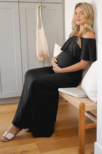 Miniatura 2 de Vestido de maternidad con hombros descubiertos, vestido largo para mujeres embarazadas, para fiestas de recién nacidos, o sesiones de fotos