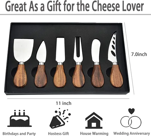 Miniatura 7 de Cuchillos de queso con cortador de queso, tenedor de queso, cuchillo para untar queso para tablas de embutidos y cubiertos, juego de 6 cuchillos
