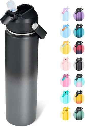 Miniatura 33 de Fijinhom Botella de agua aislada de acero inoxidable de 18 oz, de boca ancha, de doble pared, con vacío, con pajita de silicona, a prueba de sudor