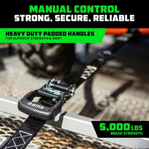 Miniatura 2 de Kit de correas de trinquete de Rhino USA, con resistencia a la rotura de 5,208 lbs - Incluye amarres de trinquete resistentes con asas acolchadas