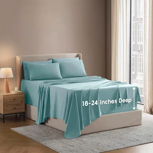 Miniatura 32 de Nestl Juego de sábanas extra profundas tamaño King, sábanas transpirables y refrescantes de 6 piezas, juego de ropa de cama de lujo con bolsillos
