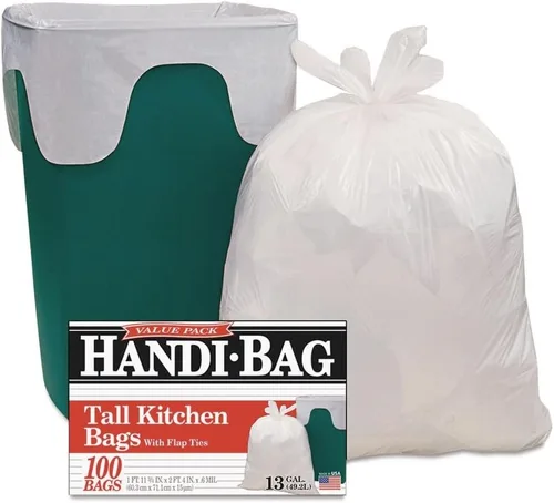 HAB6FK100CT - Bolsas de basura de 13 galones, 0.6 mil, 23 3/4 x 28, color blanco 100/caja, 6 BX/CT