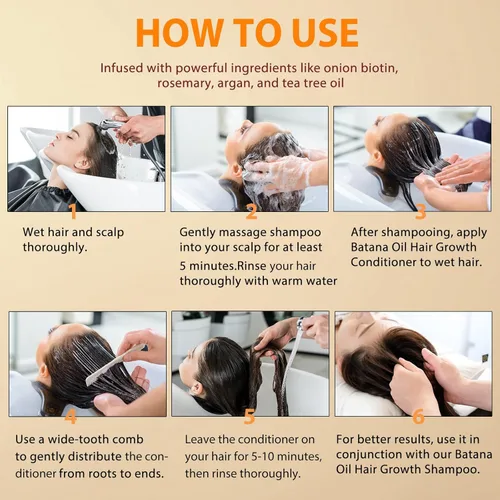 Miniatura 7 de Batana Oil - Juego de champú y acondicionador orgánico Batana con cebolla, romero, árbol de té de argán, productos para el cabello espesante