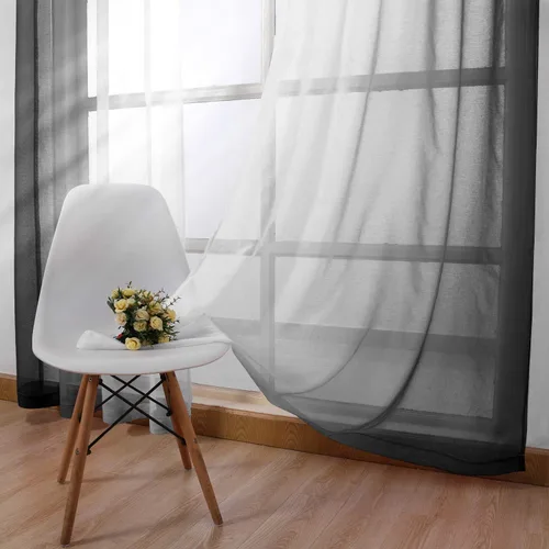 Miniatura 3 de DWCN Cortinas Transparentes de Lino Sintético Negro Degradado Ombré - Cortinas Semi Transparentes de Gasa con Ojales en la Parte Superior
