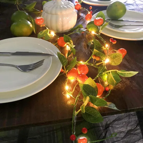 Miniatura 8 de Guirnalda de luces artificiales de frutas y mandarina, 80 LED, naranjas, bayas, kumquat, enredaderas colgantes, guirnalda de plantas, funciona