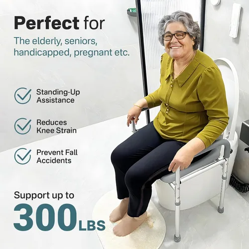 Miniatura 2 de Eosprim Elevadores de asiento de inodoro para personas mayores alargados, asiento de inodoro elevado con asas, marcos de seguridad de inodoro