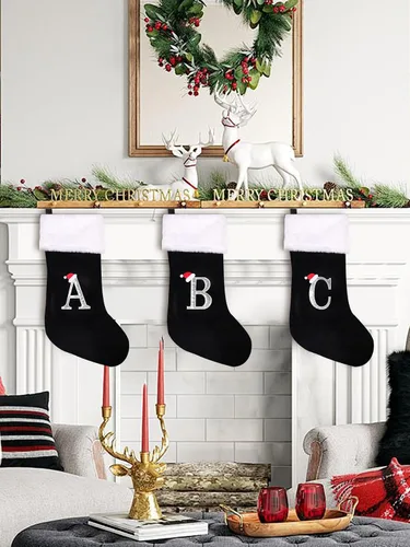 Miniatura 6 de Medias de Navidad de 20 pulgadas con monograma, letras, medias súper suaves grandes de Navidad, medias de monograma rojo para Navidad, regalo