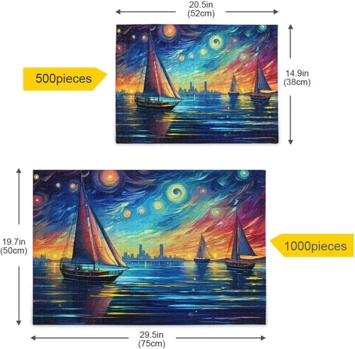 Miniatura 5 de Painting of Sailing Jigsaw Puzzle, 500 Pieces Paper Wood Composite Material Zigsaw with Storage Bag and Reference Picture Easy to Solve