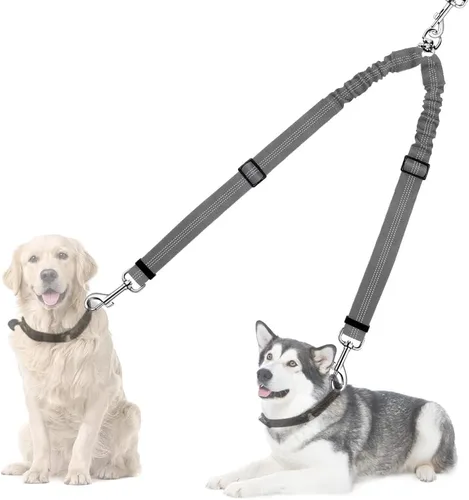 Miniatura 10 de AUTOWT Correa doble para perros, sin enredos, rotación giratoria de 360°, reflectante, con extensión de bungee, divisor para dos perros, cómoda