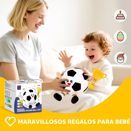 Miniatura 9 de hahaland Juguete musical de fútbol para bebés de 6 a 9 a 12 meses, juguetes de pelota de felpa para el tiempo boca abajo, juguete eléctrico