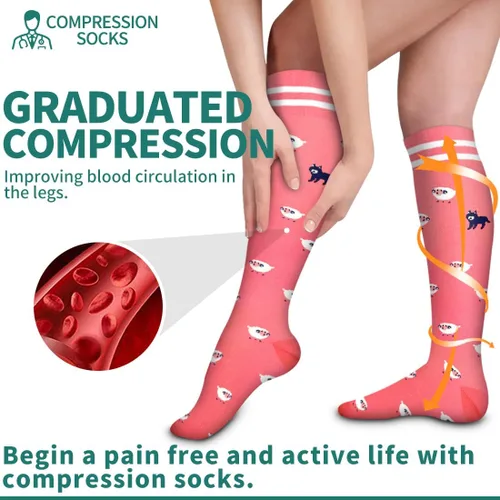 Miniatura 5 de Paquete de 3 pares de calcetines de compresión médica para mejorar la circulación de mujeres y hombres, para correr, hacer deporte y amamantar